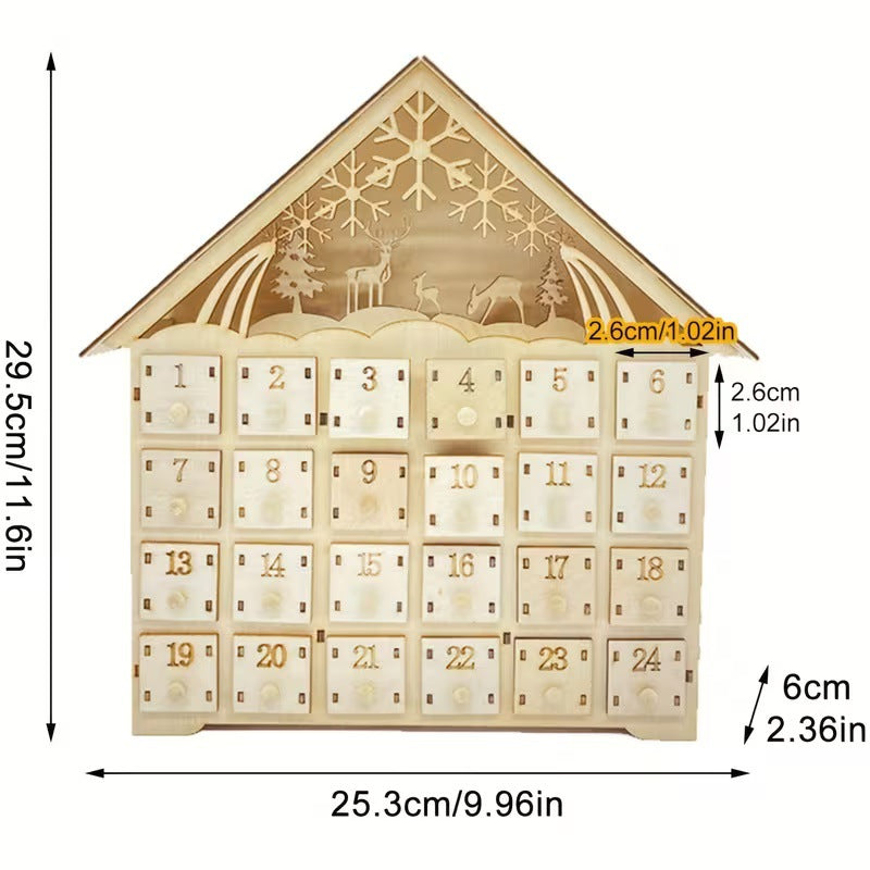 Wooden Christmas Advent Calendar, 24 Compartments
