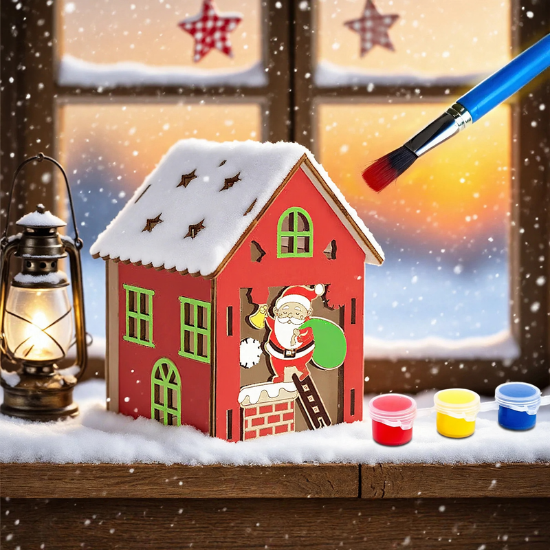 DIY wooden house construction kit, 8x8x11.5 cm, incl. painting set