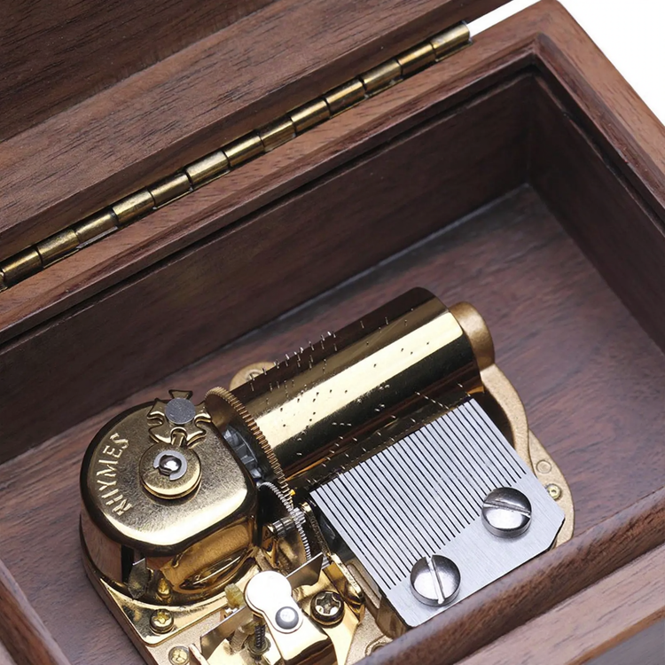 Wood music box made of walnut wood with natural grain