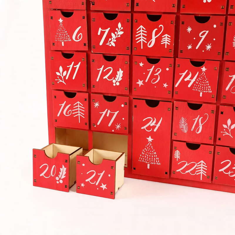 Wooden Christmas Advent Calendar, 24 Compartments