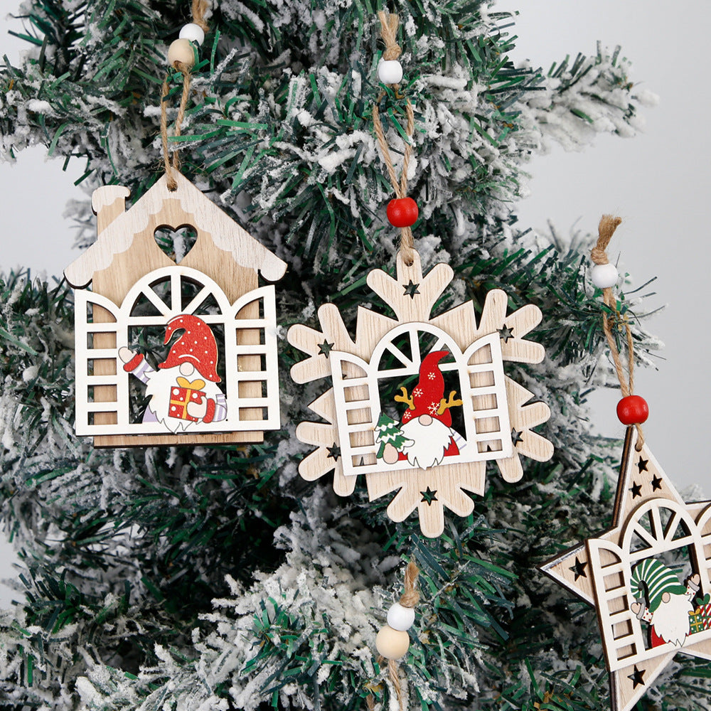 Decorative Christmas wooden pendant with gnome motif