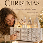 Illuminated wooden Advent calendar in village design