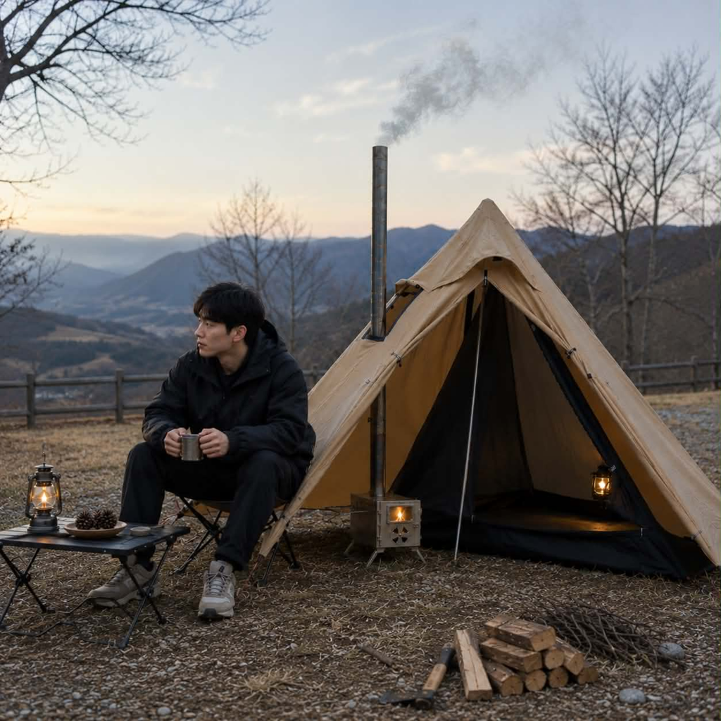 One Person Hot Tent – Camping Tipi with Chimney Window and Double Layer Pyramid Design for Bushcraft Adventures and Cold Weather Survival