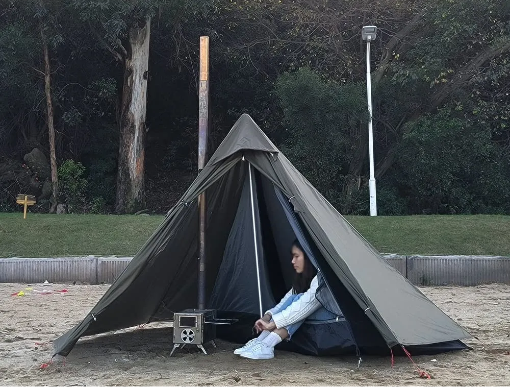 One Person Hot Tent – Camping Tipi with Chimney Window and Double Layer Pyramid Design for Bushcraft Adventures and Cold Weather Survival