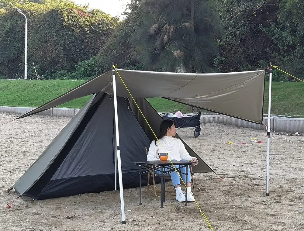 One Person Hot Tent – Camping Tipi with Chimney Window and Double Layer Pyramid Design for Bushcraft Adventures and Cold Weather Survival