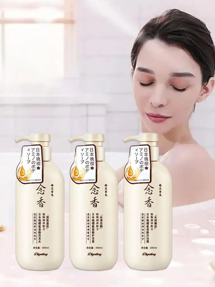 Japanese Fragrant Amino Acid Shampoo & Conditioner – 300ml Luxurious Night Repair Hair Set and Bath Lotion for Silky, Nourished Hair
