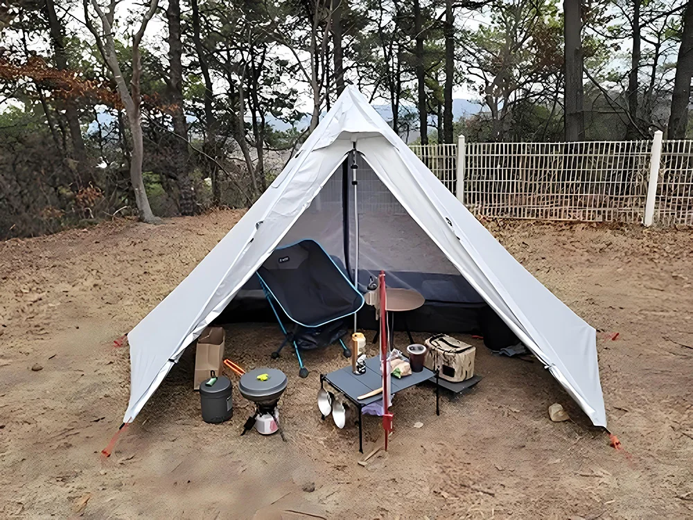One Person Hot Tent – Camping Tipi with Chimney Window and Double Layer Pyramid Design for Bushcraft Adventures and Cold Weather Survival