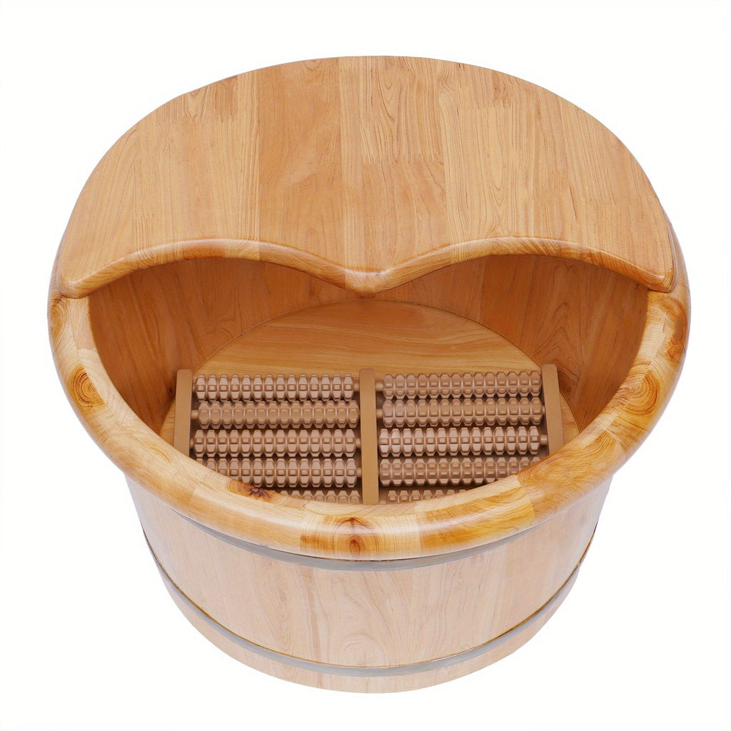 Premium Cedar Wood Foot Bath Bucket – Built-In Massage Roller & Heat Preservation for Ultimate Foot Soak Relaxation & Tension Relief