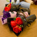 Rose Bouquet with 3 Heads- Hand Holding Soap Flower for Valentine's Day, Gift and Wedding Decoration
