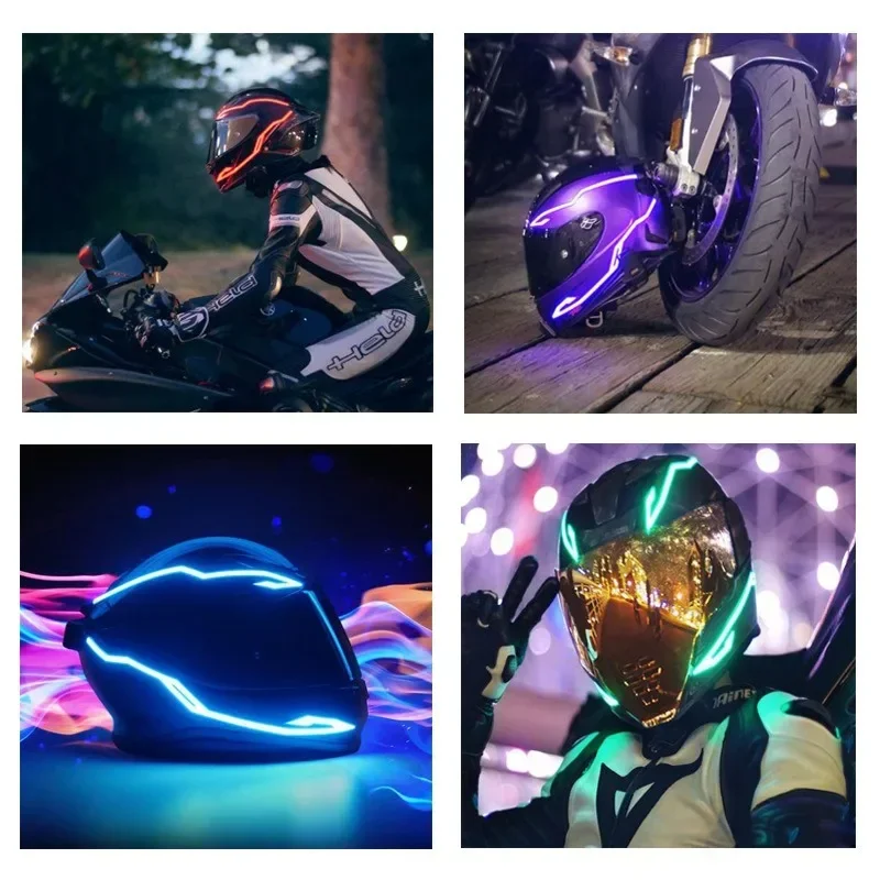 Motorcycle Helmet LED Light Kit – 4-in-1 EL Strip Decoration with Night Signal Modes, Safety Accessory for Night Riding Visibility