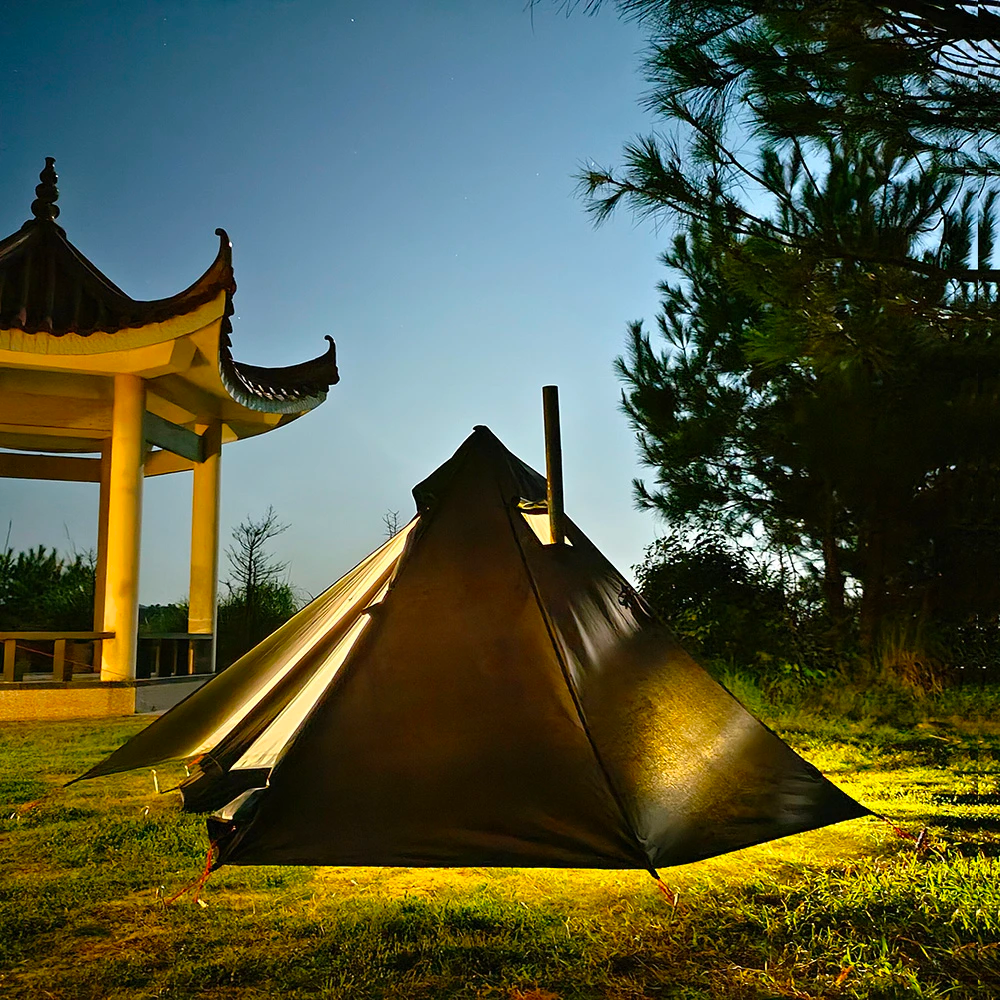 One Person Hot Tent – Camping Tipi with Chimney Window and Double Layer Pyramid Design for Bushcraft Adventures and Cold Weather Survival