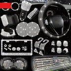 Bling Interior Set for Women with Rhinestone - 27pcs. Luxury Car Accessories for Steering Cover, Crystal Push Start Ring and Gear Trim