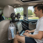 Dual Head Car Seat Fan - Adjustable Headrest Cooling Fan with 360 Degree Rotation and Quiet Airflow