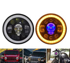 Skull LED Headlights - 7 Inch Headlamp Waterproof for Motorcycle/SUV