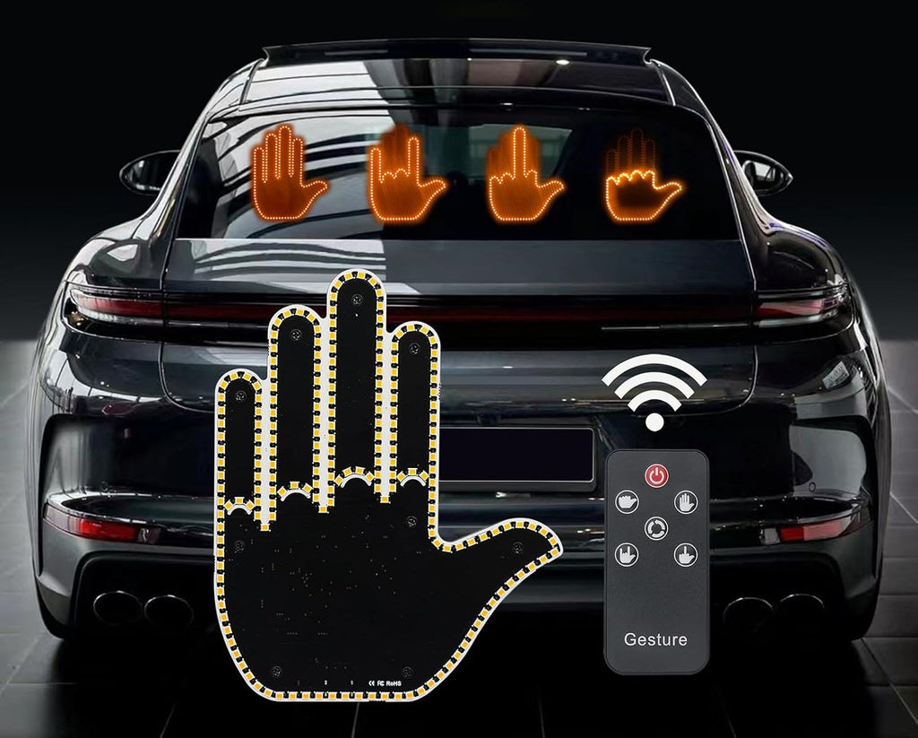 Funny Car Finger Light with Remote – Amber Middle Fingertip Gesture Brake Light Warning Sign for Road Rage, Novelty Auto Accessories, Night Driving Safety