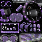 Bling Interior Set for Women with Rhinestone - 27pcs. Luxury Car Accessories for Steering Cover, Crystal Push Start Ring and Gear Trim