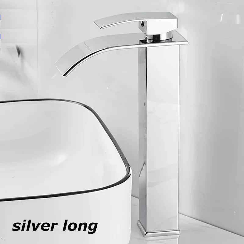 Waterfall Vanity Tap Aqualis Noir | Stainless Steel | Hot & Cold Water | For Bathroom & Guest Toilet