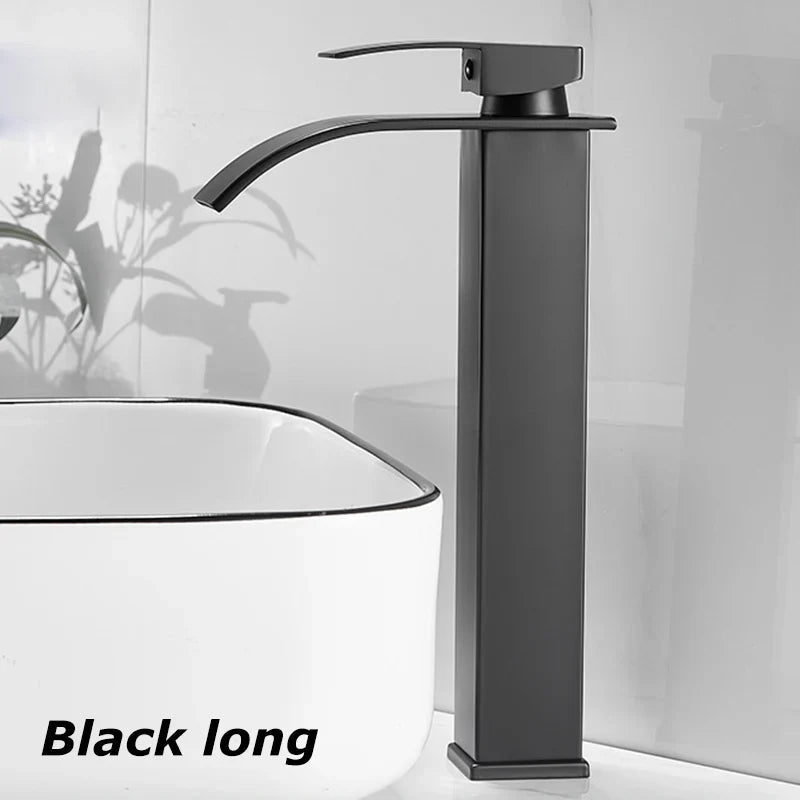 Waterfall Vanity Tap Aqualis Noir | Stainless Steel | Hot & Cold Water | For Bathroom & Guest Toilet