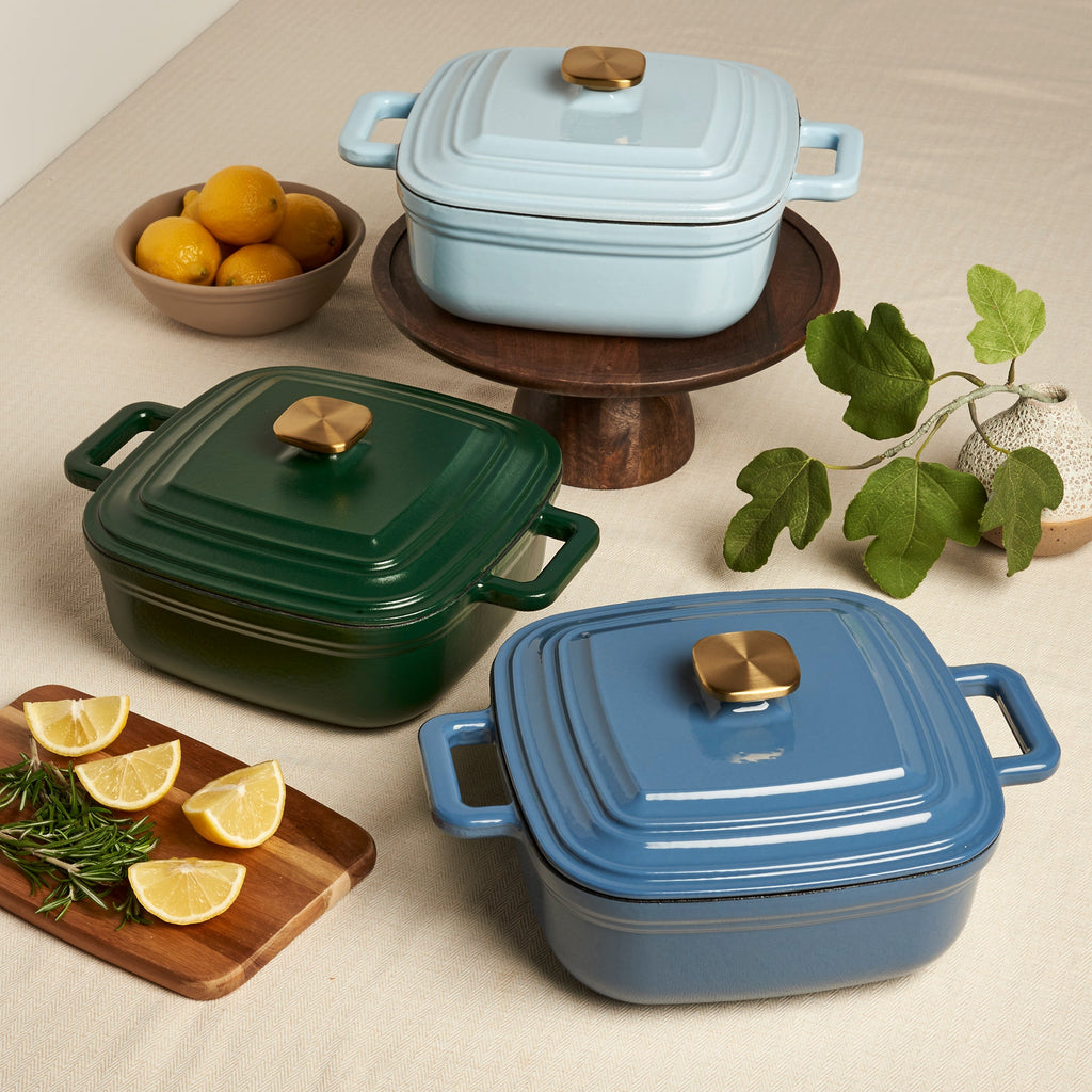 4-Quart Enameled Cast Iron Square Dutch Ovens, Evergreen
