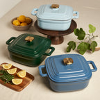 4-Quart Enameled Cast Iron Square Dutch Ovens, Light Blue