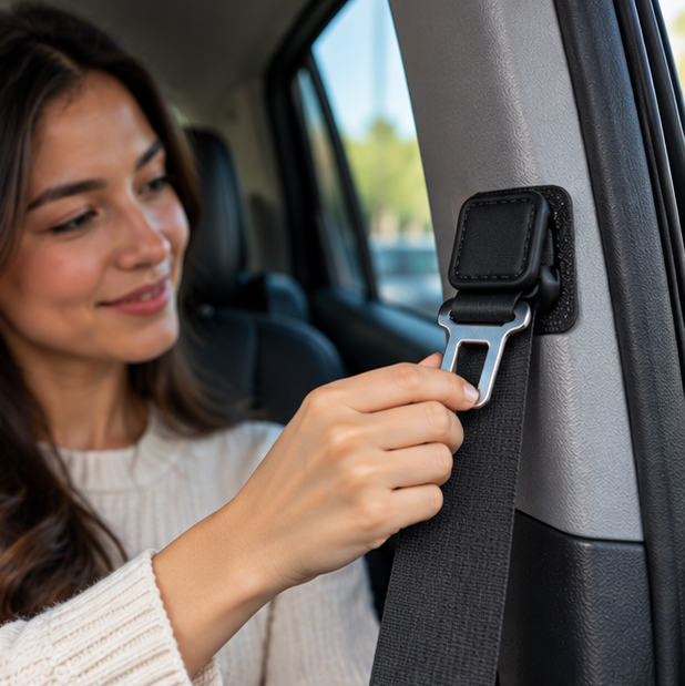 Magnetic Car Seat Belt Holder – PU Leather Safety Belt Limiter Clip Designed to Prevent Sliding, Falling and Uncomfortable Seatbelt Movement
