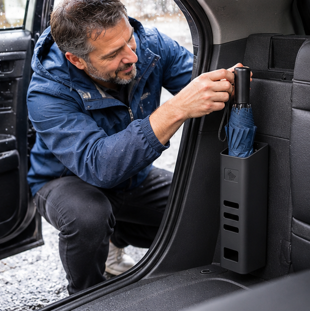 Car Umbrella Organizer – Multi-Purpose Interior Storage Rack with Cup and Bottle Holder for Rain Umbrellas, Travel Essentials and Vehicle Accessories
