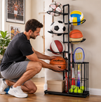 Kids Ball Storage Rack – Indoor Basketball, Football and Volleyball Organizer Stand for Playrooms, Kindergartens and Home Storage