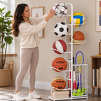 Kids Ball Storage Rack – Indoor Basketball, Football and Volleyball Organizer Stand for Playrooms, Kindergartens and Home Storage