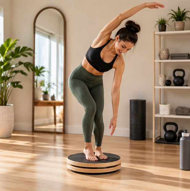 Wood Pilates Twist Board – Rotating Balance Disc for Core Training, Posture Correction, Yoga and Postpartum Recovery