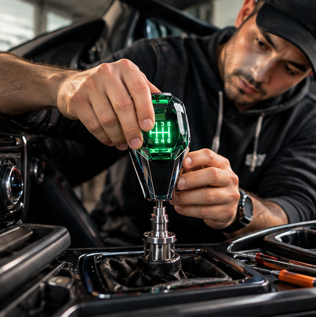 Seven-Color LED Crystal Shift Knob – Universal Illuminated Gear Shifter Handle Compatible with 8mm, 10mm and 12mm Shift Rods