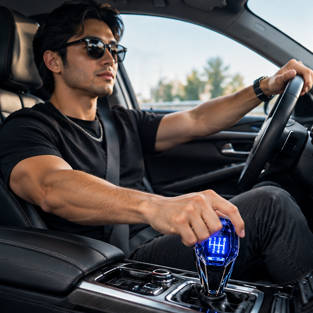 Seven-Color LED Crystal Shift Knob – Universal Illuminated Gear Shifter Handle Compatible with 8mm, 10mm and 12mm Shift Rods