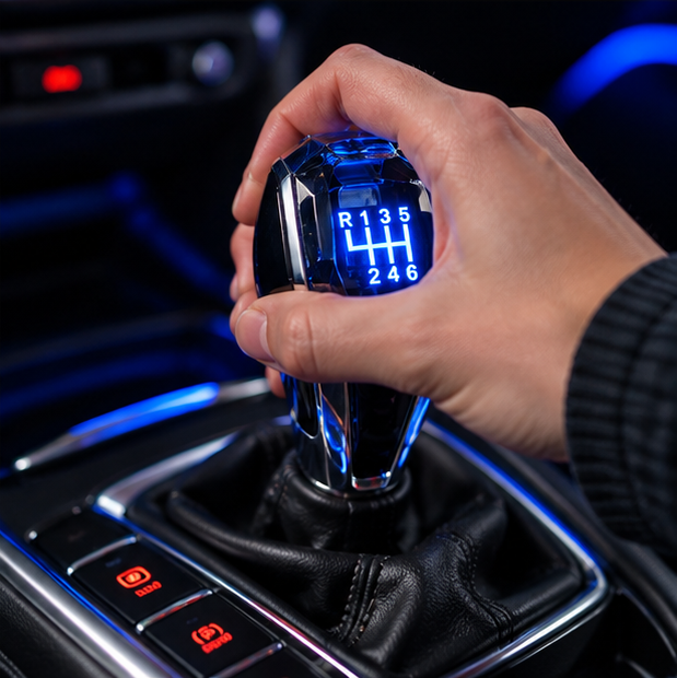 Seven-Color LED Crystal Shift Knob – Universal Illuminated Gear Shifter Handle Compatible with 8mm, 10mm and 12mm Shift Rods