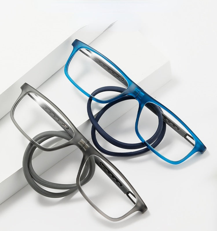 Magnet Hanging Neck Reading Glasses – Anti-Blue Light Ultra-Light Portable Square Presbyopic Spectacles for Men and Women Everyday Use
