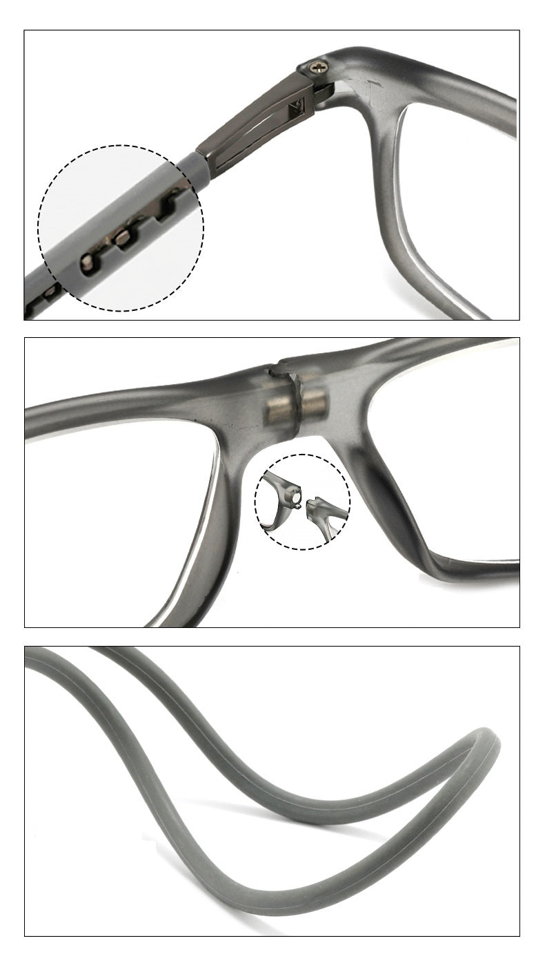 Magnet Hanging Neck Reading Glasses – Anti-Blue Light Ultra-Light Portable Square Presbyopic Spectacles for Men and Women Everyday Use