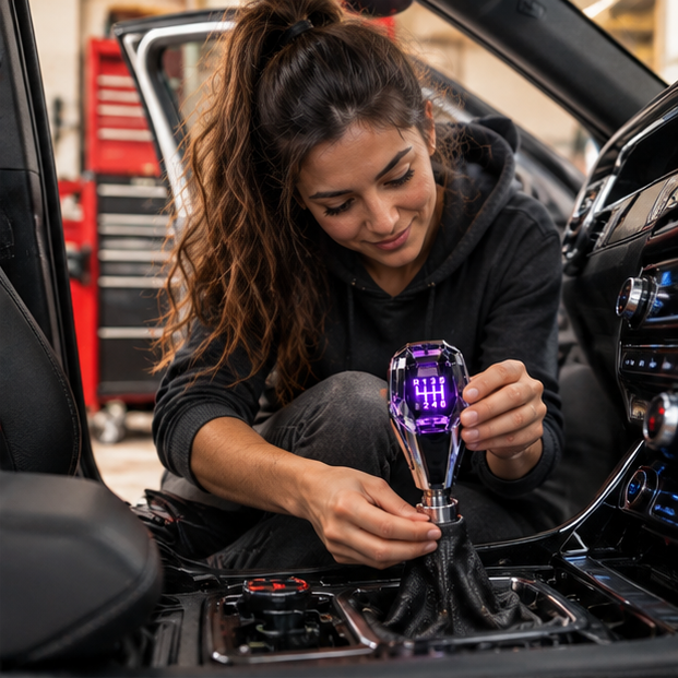 Seven-Color LED Crystal Shift Knob – Universal Illuminated Gear Shifter Handle Compatible with 8mm, 10mm and 12mm Shift Rods