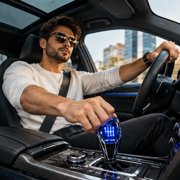 Seven-Color LED Crystal Shift Knob – Universal Illuminated Gear Shifter Handle Compatible with 8mm, 10mm and 12mm Shift Rods