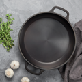 13" Smooth Cast Round Pre-Seasoned Cast Iron Sauteuse Fry Pan with Side Handles