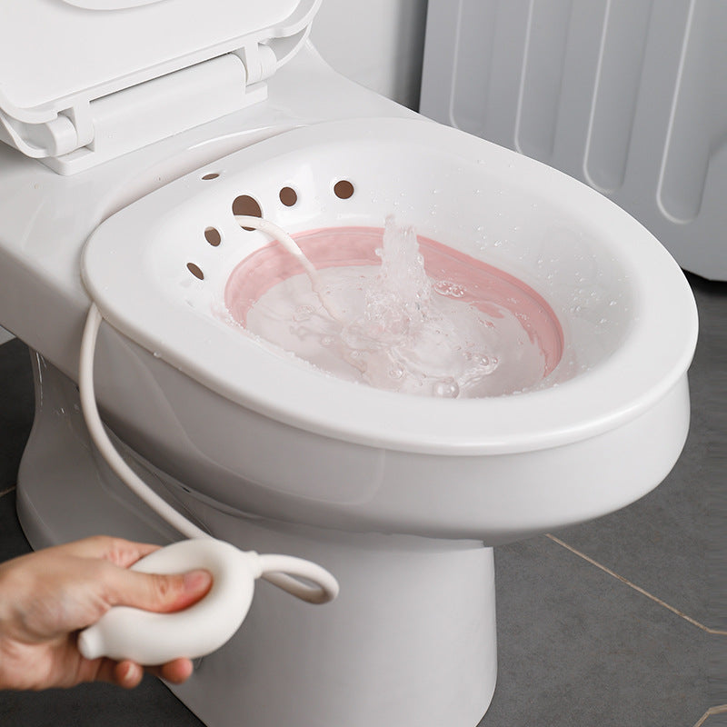 Foldable Sitz Bath for Postpartum and Everyday Use - Collapsible Over-Toilet Soaking Basin with Bulb Rinse Pump and Flat-Fold Storage