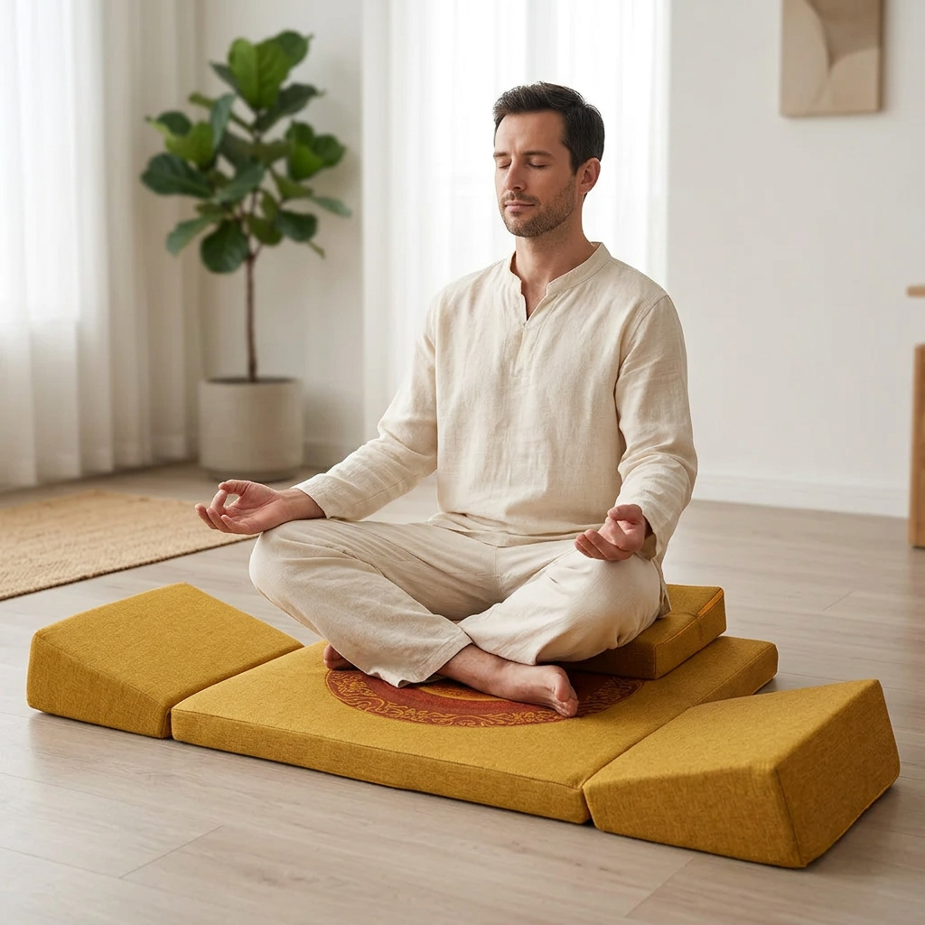 Foldable Meditation Cushion – Ergonomic Tri-Fold Yoga Kneeling Seat and Portable Floor Mat for Zen Practice, Cross-Legged Sitting and Relaxation