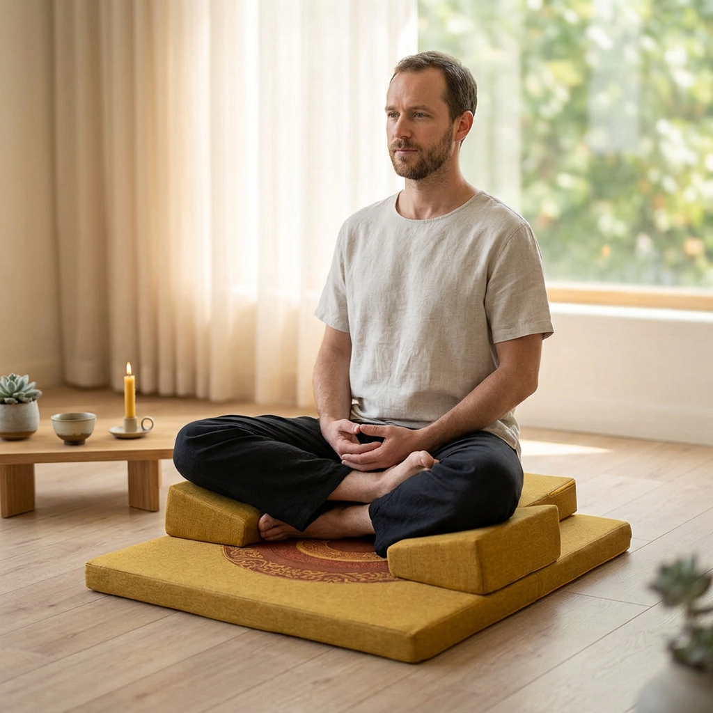 Foldable Meditation Cushion – Ergonomic Tri-Fold Yoga Kneeling Seat and Portable Floor Mat for Zen Practice, Cross-Legged Sitting and Relaxation