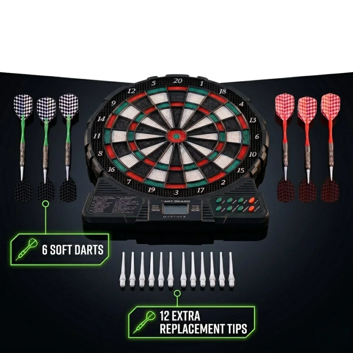 Electronic Dart Board Set – 18 Games, 159 Options, 1-8 Player Automatic Scoring with LED Display and 6 Plastic Darts