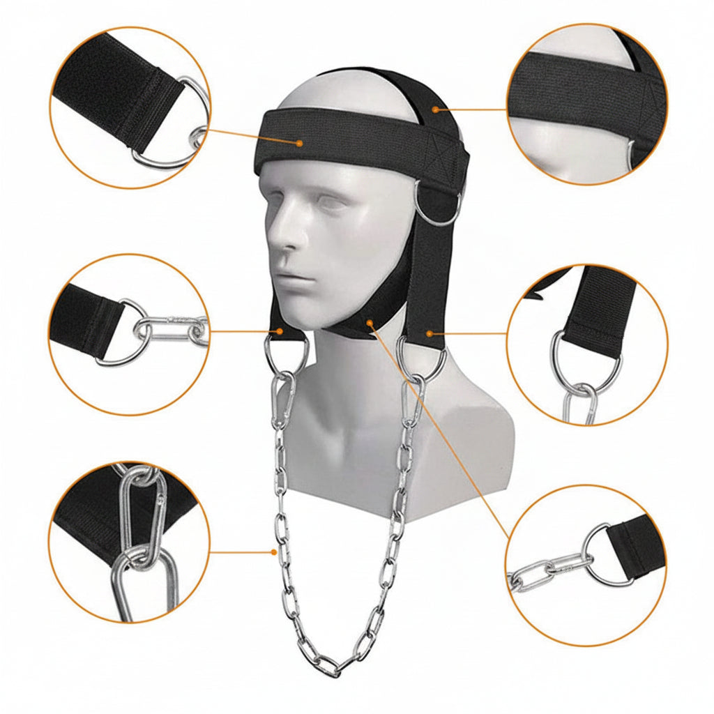 Neck Training Harness Strap - Adjustable Head and Neck Strength Exercise Gear for Gym Fitness Muscle Building and Resistance Workouts