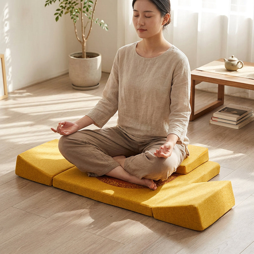 Foldable Meditation Cushion – Ergonomic Tri-Fold Yoga Kneeling Seat and Portable Floor Mat for Zen Practice, Cross-Legged Sitting and Relaxation