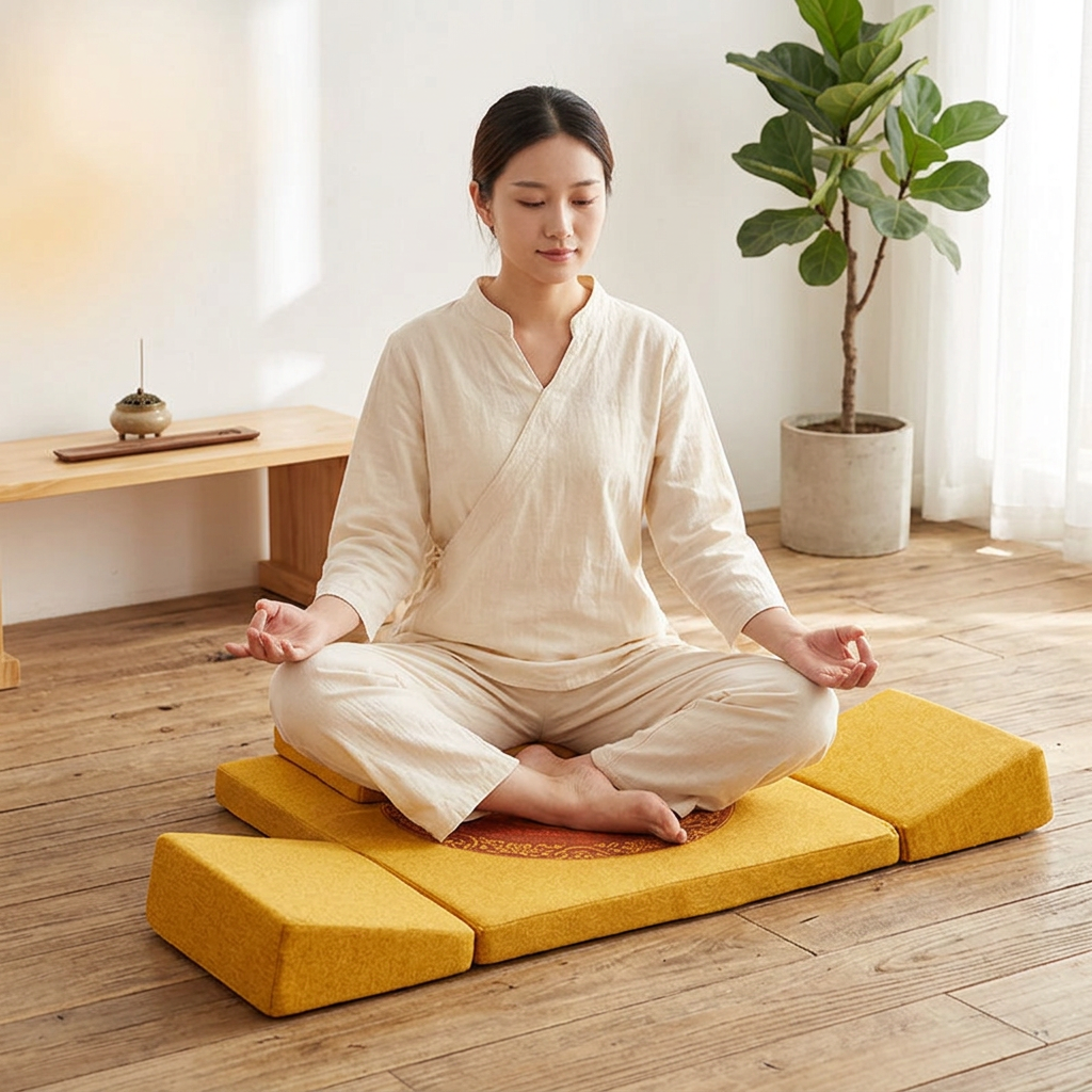Foldable Meditation Cushion – Ergonomic Tri-Fold Yoga Kneeling Seat and Portable Floor Mat for Zen Practice, Cross-Legged Sitting and Relaxation