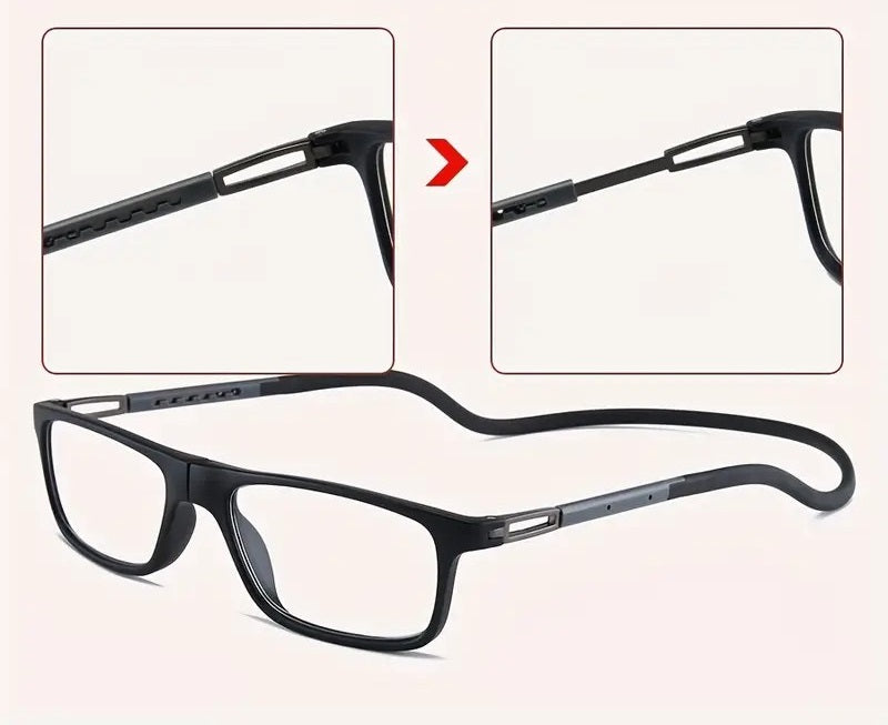 Magnet Hanging Neck Reading Glasses – Anti-Blue Light Ultra-Light Portable Square Presbyopic Spectacles for Men and Women Everyday Use
