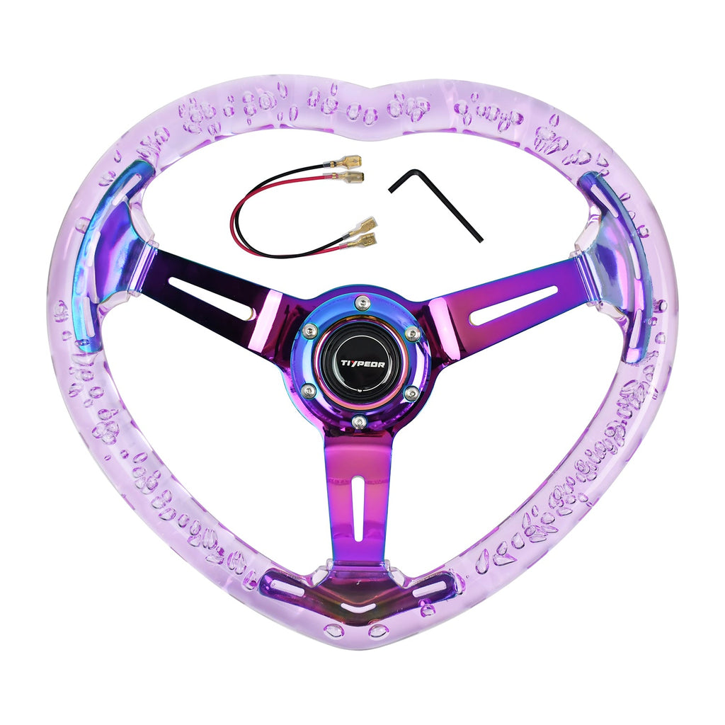Heart-Shaped Acrylic Steering Wheel – Universal 350MM Transparent 14-Inch Sports Car Wheel with Multicolor Options for Custom Interior Styling