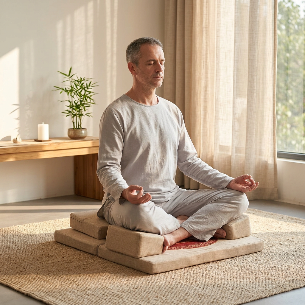 Foldable Meditation Cushion – Ergonomic Tri-Fold Yoga Kneeling Seat and Portable Floor Mat for Zen Practice, Cross-Legged Sitting and Relaxation