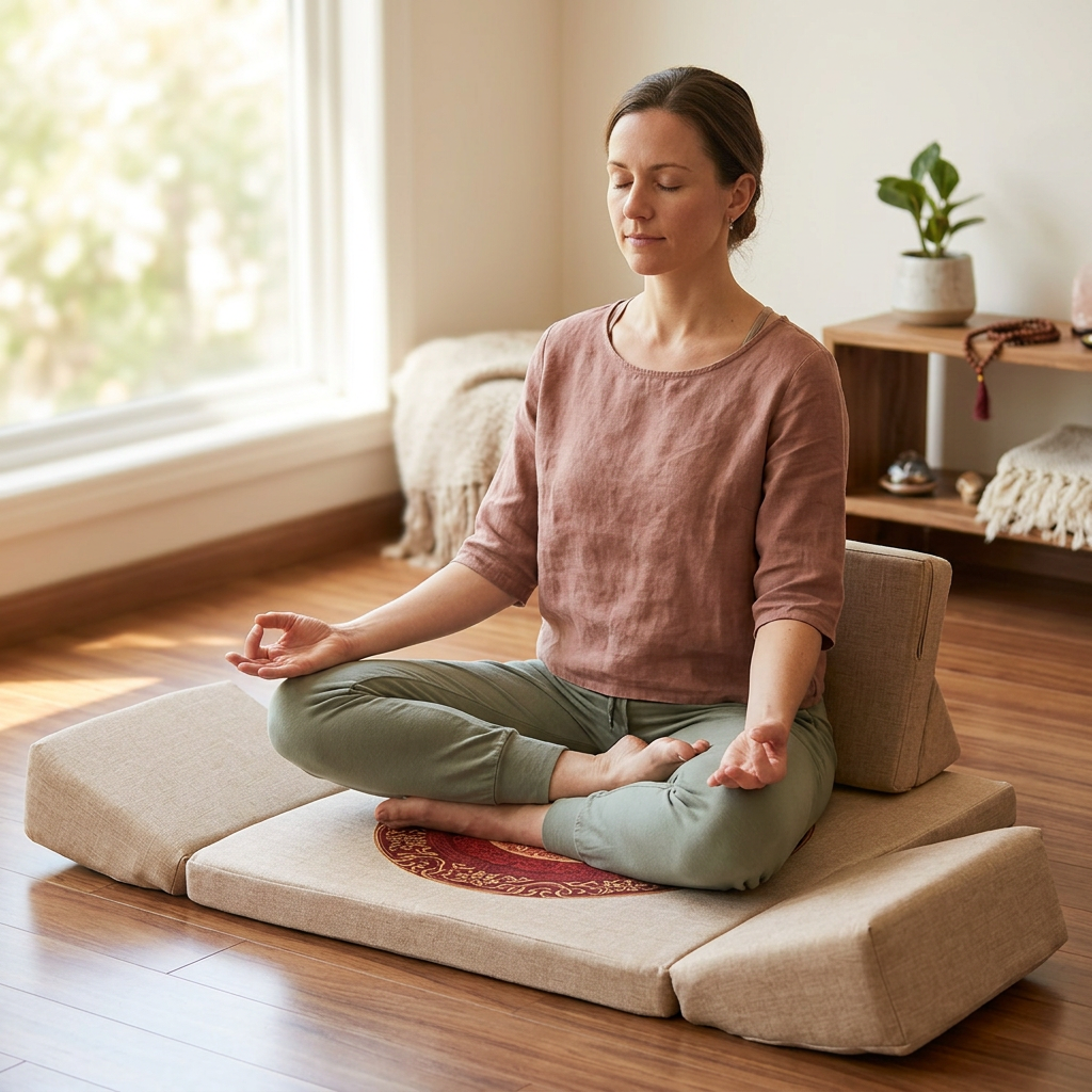 Foldable Meditation Cushion – Ergonomic Tri-Fold Yoga Kneeling Seat and Portable Floor Mat for Zen Practice, Cross-Legged Sitting and Relaxation