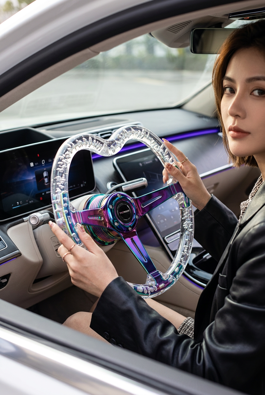 Heart-Shaped Acrylic Steering Wheel – Universal 350MM Transparent 14-Inch Sports Car Wheel with Multicolor Options for Custom Interior Styling