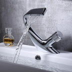 AQUACASCADE Basin Tap – Modern Waterfall Bathroom Mixer Tap in Solid Brass